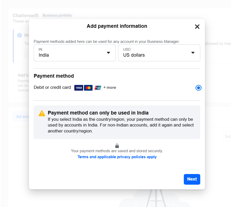 Adding a Payment Method to Your Business Account